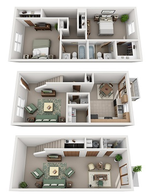 Floor plan for 2 beds, 3.5 baths, 1616 sqft